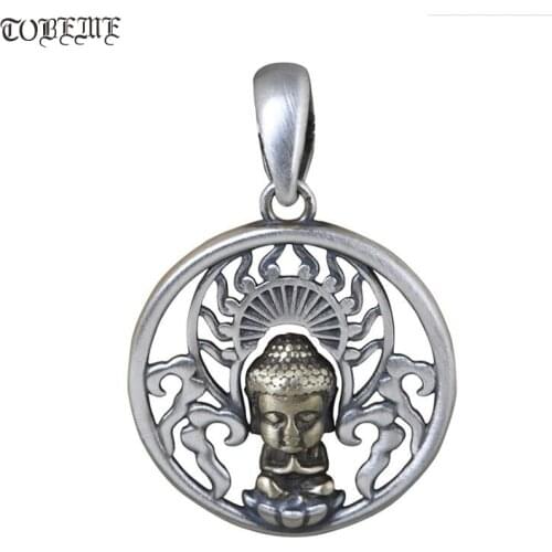 100% 925 Silver Tibetan Pendant 925 Sterling Buddhist Buddha Statue Pendant Tibetan Good Luck Pendant