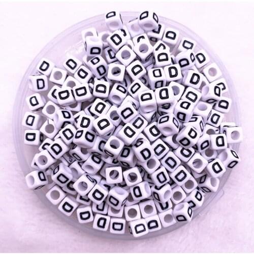 100pcs/lot "D"White Alphabet/ Letter Acrylic Cube Beads For DIY Jewelry Making 6x6mm(1/4"x1/4")