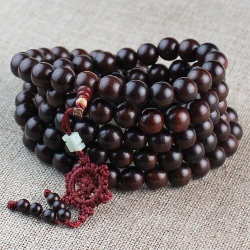 108 Red Rosewood Beads Bracelets Rosary Mahogany Natural Color Necklace
