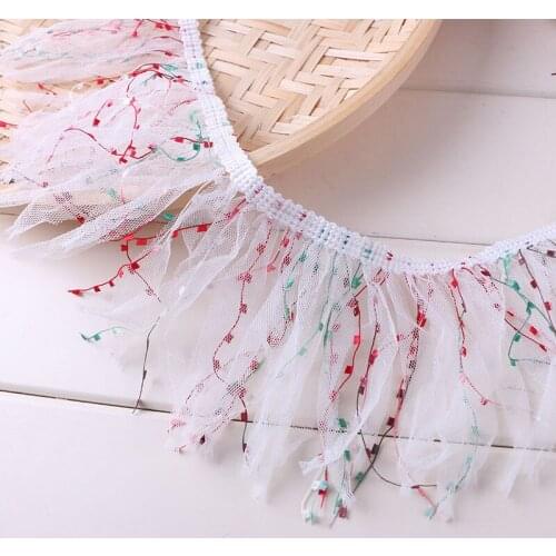 2Meters/lot Wide 10CM white mesh colorful tassel lace Sweater fluffy skirt dress decoration DIY fabric SC406