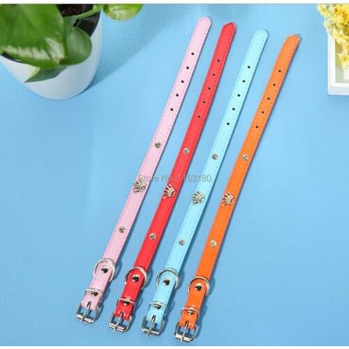 200 pcs/lot Wholesale PU Leather Colorful Dog Cat Collar Kitten Puppy Collar Charms Dog Leather Adjustable Pet Collar