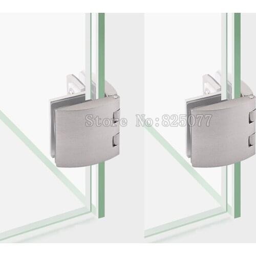 8PCS Brushed zinc alloy arc bilateral glass hinge showcase glass door clamp cabinet clip for 5-10mm thickness glass JF1272