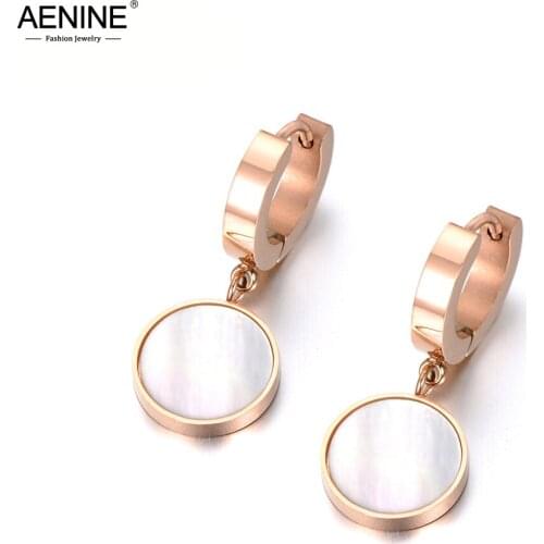AENINE Trendy White Shell & Black Acrylic 2 Color Earrings 316L Stainless Steel Jewelry Christmas Party Anniversary Gift AE18042