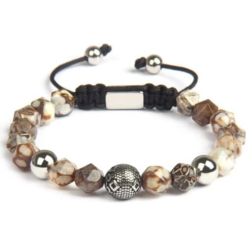 Ailatu New Stainless Steel Spacer Beads Macrame Bracelet with 8mm Faceted Cut Natural Stone Beads Top Quality