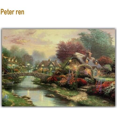 Diamond Embroidery landscape Diy Diamond Painting Small bridge villa 100% Full Area Highlight Square Diamond beaded Needlework