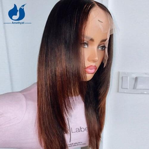 Amethyst 13x4 Ombre Lace Front Human Hair Wigs With Baby Hair Layer Cut Brazilian Remy Lace Frontal Wig Pre Plucked For Women