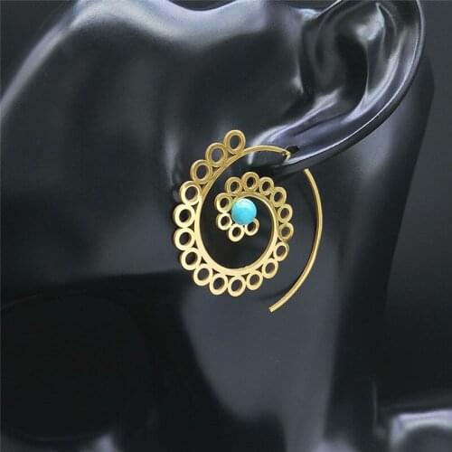 Bohemia Stainless Steel Stone India Flower Hoop Earing Women Gold Color Round Circle Earrings Jewelry pendientes aro E9202S04