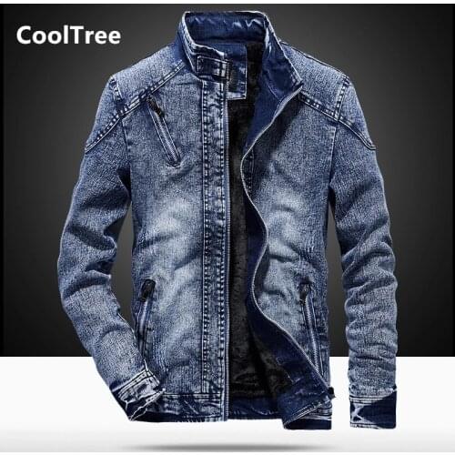 CoolTree Men Denim Jacket Spring Autumn Solid color Vintage Jeans Coat Male Slim Fit Stand collar Denim Outerwear Brand Clothing