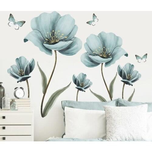 Blue Painted Flowers Diy Wall Stickers Bedroom Porch Commercial Wall Beautification Decorative Wallpaper Self-Adhesive