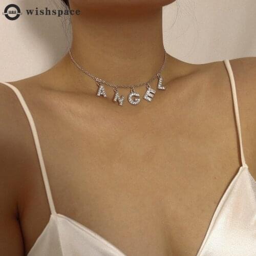 European American Fashion Simple Alloy Angel Letter Pendant Necklace Fashion Woman Choker Short Chain Jewelry Wholesale Trendy