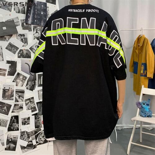 VERSMA Korean Harajuku Reflective Oversized T-shirt Men Women Hip Hop Streetwear Swag Loose Unisex T-shirts Men Dropshipping 5XL