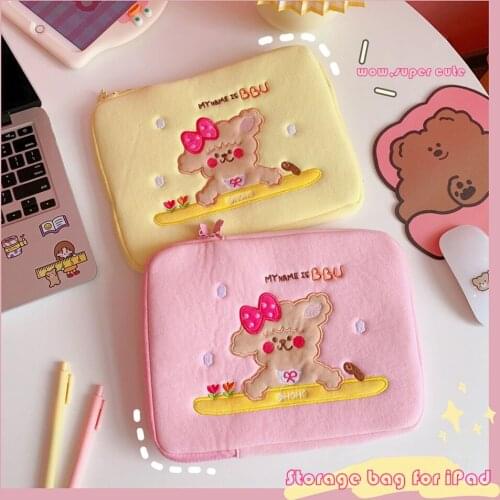 Kawaii Bear Multifunctional Large Capacity Storage Bag For iPad 11 inch Notebook Pen Case Tablet PC School Stationery