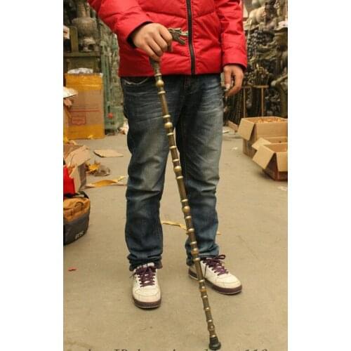 38" Chinese Copper Dragon Head Handle Statue Cane Crutch Walking Stick