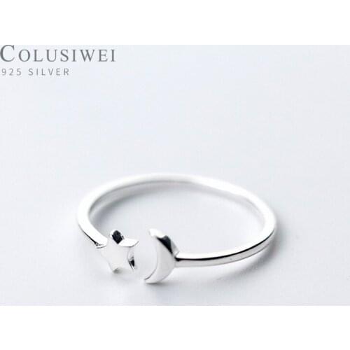 COLUSIWEI Real 925 Sterling Silver Simple Star Moon Ring for Women Free Size Open Finger Rings Female Fashion Jewelry 2020 New