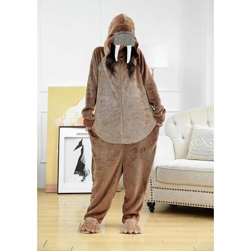 Flannel Walrus Onesies Animal Sea lions Cosplay Overall Pajamas Cartoon Kigurumi Christmas Party Pyjamas Carnival Costumes