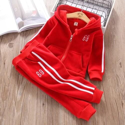 Girls Clothing Set Winter Childrens Sets Kids Velvet Thickened Zipper Up Sweatshirt+pants Two-piece Set Girl Ropa Invierno Nina