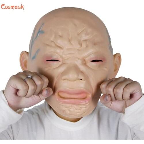 Cosmask Halloween Hot Sale Cry Baby Mask Latex Crying Child Full Head Masks Fancy Dress Costume Party Halloween Theme Parties