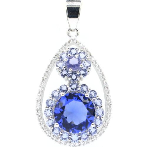 53x35mm Delicate Fine Cut 11g for Women Created Paris Blue Topaz Pink Kunzite Tourmaline Zircon Bridal Jewelry Silver Pendant