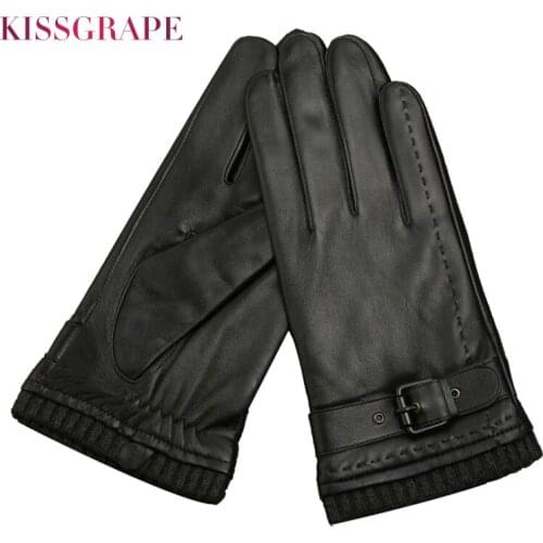 Mens Genuine Sheep Leather Winter Gloves Super Warm Touch Screen Gloves Waterproof Windproof Adult Sheep Gloves Solid Color New