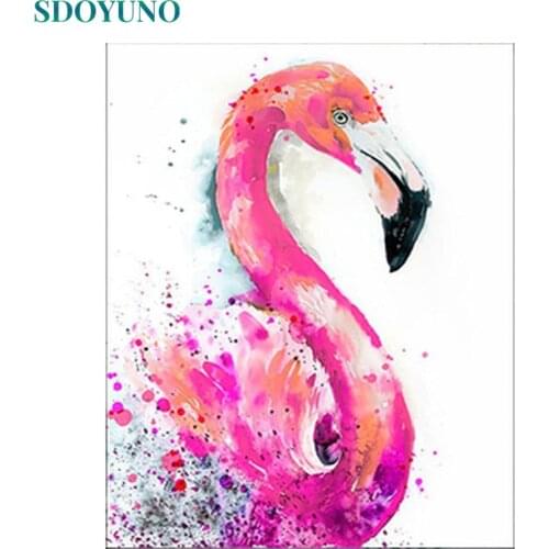 SDOYUNO 60x75cm Frame Paint By Numbers Animals Flamingo Oil Painting By Numbers On Canvas DIY Digital Painting Home Decor