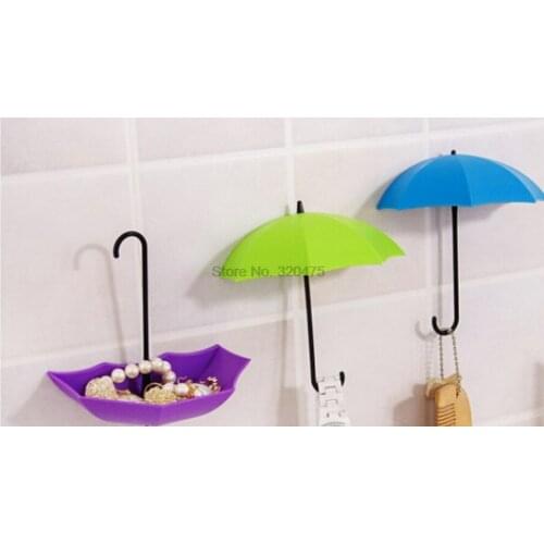 By dhl 200set 3pcs/set Umbrella Shaped Creative Key Hanger Rack Decorative Holder Wall Hook Organizer Bathroom Accessory