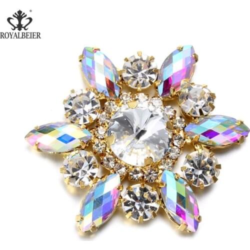 RoyalBeier New Big Flower Shape 5.5-6cm Width Natural Rhinestone For 20mm Snap Button Necklace Bracelet Jewelry KZ0982/0983