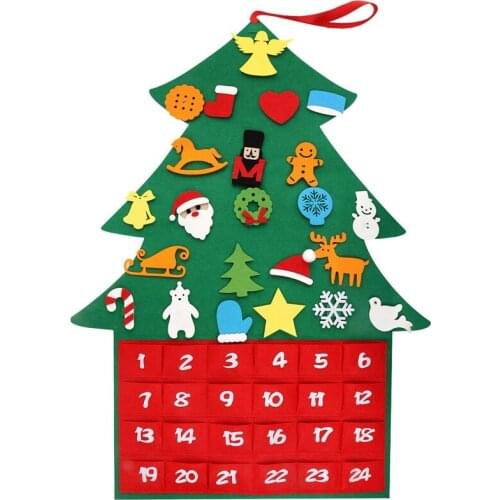 Felt Christmas Tree, DIY Christmas Tree Fabric Advent Calendar with Pockets and Ornaments for Kids for Christmas Crafts