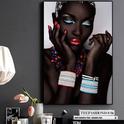 Sexy Black Nude African Woman Lips and Nails Canvas Painting Posters and Prints Scandinavian Wall Art Picture for Living Room