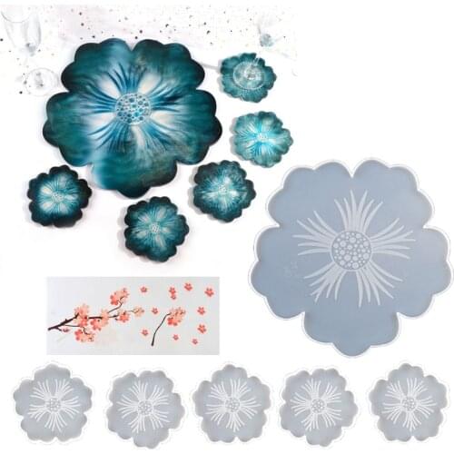 Large Flower Shape Resin Coaster Molds DIY Silicone Tray for Fruit Cup Geode Agate Platter Epoxy Resin Molds Art Crafts