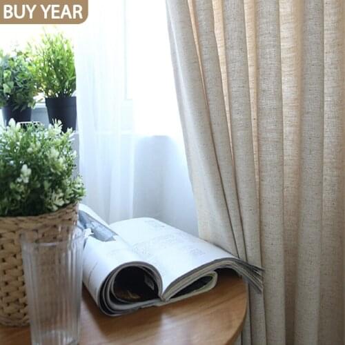 Modern Curtains for Living Dining Room Bedroom Simple Japanese Linen Solid Color Curtains Kitchen Curtains French Window Woven