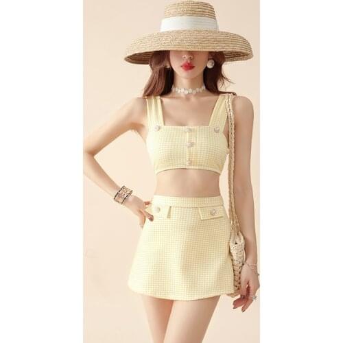 Tankini Swimwear For Women Two Piece Swimsuit Girls Swimming Suit Swim Pieces Kong 3 Skirt Split Button Cover Girl Japanese