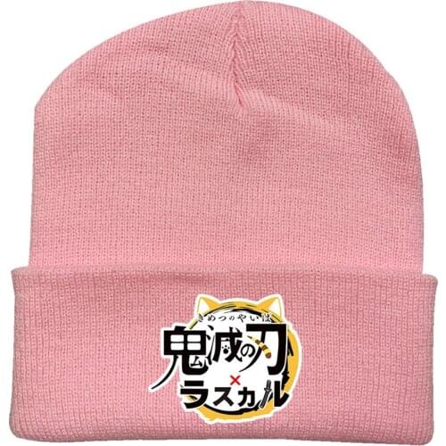 Unisex Demon Slayer Kamado Tanjirou Nezuko Agatsuma Zenitsu Hip Hop Knitted Masked Hat Brimless Pullover Cap Headgear Helmet