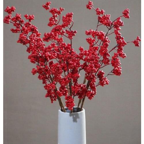 1Pc Red Berry Branch Holly Fruit Artificial Flower Christmas New Year Featival Home Decor