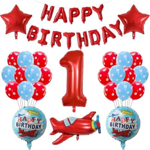 39pcs/set Air Plane Aluminum Foil Balloon Child Birthday Party Field Decoration Baby Shower 1 2 3 4th Celebrity Balloon Kid Toys