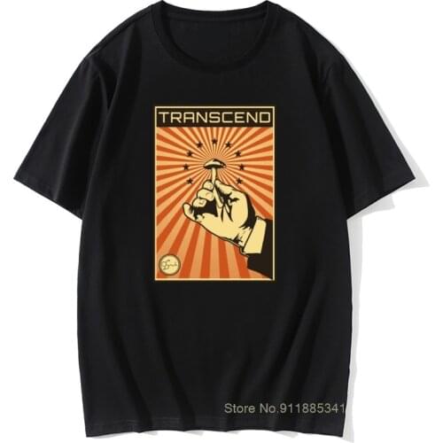 Transcend 2021 Funny Men Black T-shirt Vintage Poster Print Male T Shirts Hand & Mushroom Cartoon Tee Vintage