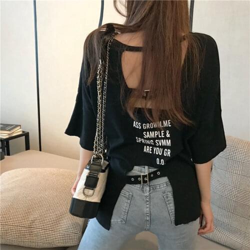 Womens T-shirt Back Hollow Short-sleeved 2021 Summer New Style Sexy Open Back Casual Top Women High-quality