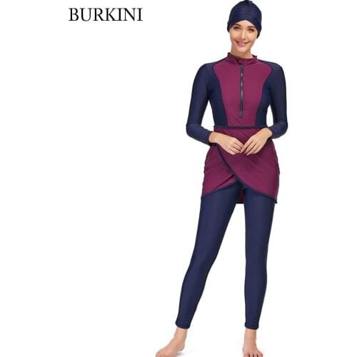 2020 Plus Size Women Swimsuit With Hijab Muslim Swimwear Islamic New Modest Color Modest Swimming Suit Burkinis