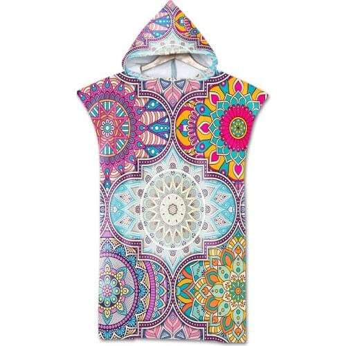 Free shipping Novelty Gift Bohemian Ethnic Mandala Lotus Flower Geometric Adults Hooded Towel Pool Bath Beach Poncho Towel