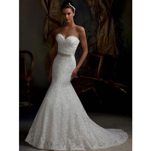 Mermaid Wedding Dress White Lace Fit And Flare Bridal Dress Sweetheart Strapless Train fishtail Bridal Gown With Detachable Rhin