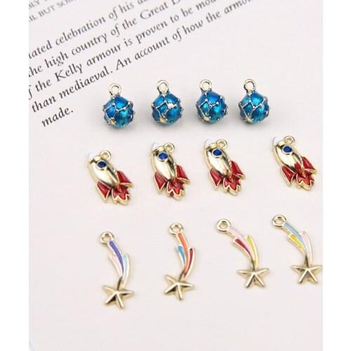 10pcs Japan Korea Creative Cute Design Rocket Lovely Space Universe Star Medal Earrings For Girl trendy Diy Jewelry Accessories