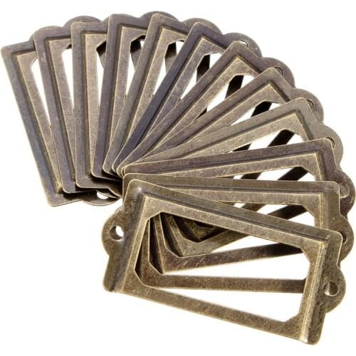 12Pcs/Set Antique Brass Metal Label Pull Frame Handle File Name Card Holder For Furniture Cabinet Drawer Box Case Bin