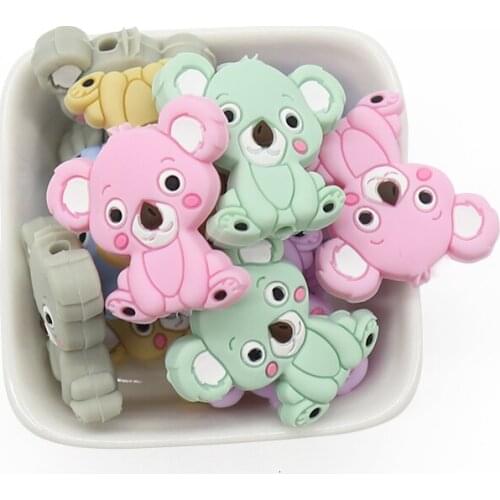 20pc Koala Silicone Teether Animal Shape Silicone Beads For Making Pacifier Chain BPA Free Teething Beads Safe Baby Teether