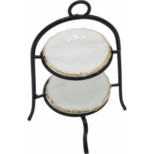 2018 NEW 1:12 Dollhouse Miniature 2.4" Black Cake Rack White Plate 3 PCS Dolls accessory Diy Model Classic Toys