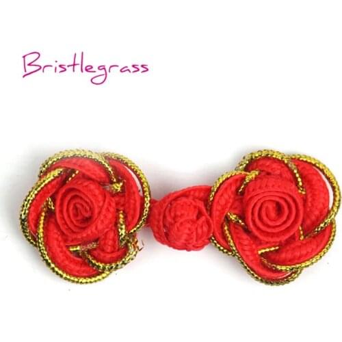BRISTLEGRASS 5 Pair Handmade Red Rose Flower Chinese Knot Buttons Frog Closure Fasteners Cheongsam Costume Suit DIY Sewing Craft