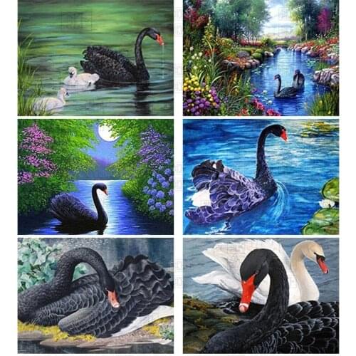 Full Square Round Diamond Painting Black Swan Mosaic Diy 5D Diamond Embroidery Animal Handicraft Wall Art Home Decoration Gift