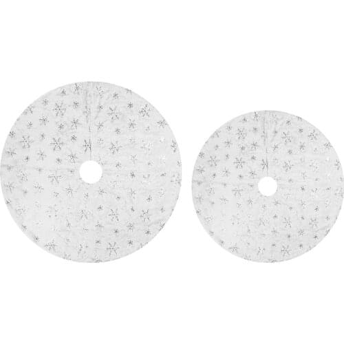 White Plush Christmas Tree Skirt Ornament with Silver Sequins Snowflake Embroidery Circle Apron Xmas Holiday Party Decor