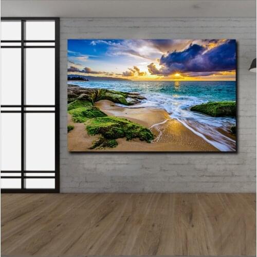 Large Size Printing Oil Painting beautiful Hawaiian Sunset Wall Art Canvas Print Pictures for Living Room and Bedroom No Frame