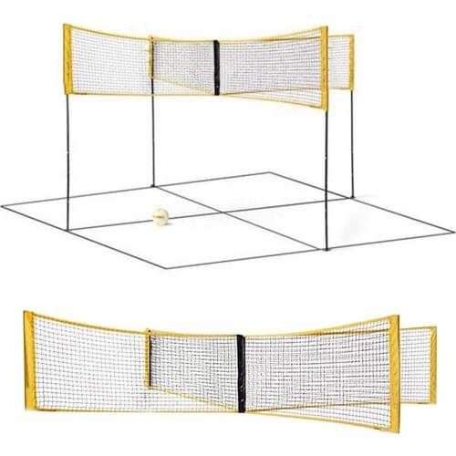 Four-Person Four-Sided Portable Training Beach Volleyball Net Cross Shaped Sports Equipment Durable Folding Outdoor Team Game