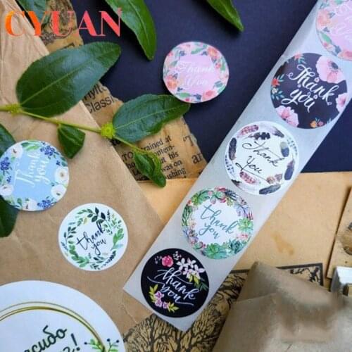 CYUAN 500pcs/roll Thank You Stickers Handmade Sticker Circle Stationery Thank You For Your Order Seal Labels Thank You Sticker