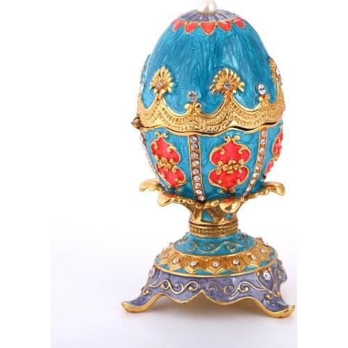 Home decoration European creative egg shape jewelry storage box enamel painted diamond metal crafts desktop decoration DXUIALOI